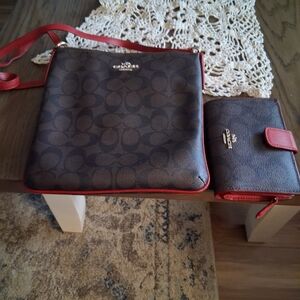 Coach Signature Brown and Red Crossbody Bag